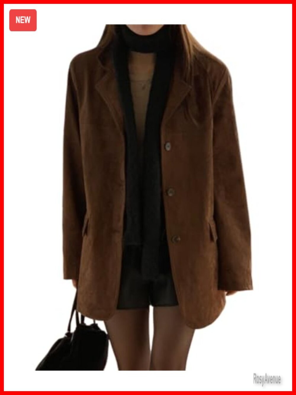 Oversized Faux Suede Jacket Womens Button Down Notch Collar Winter Coat